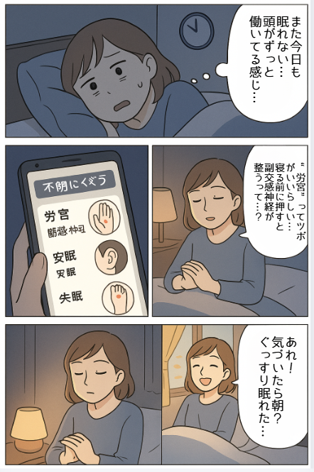 睡眠不足(不眠症)に効果的な【副交感神経のツボ】漫画