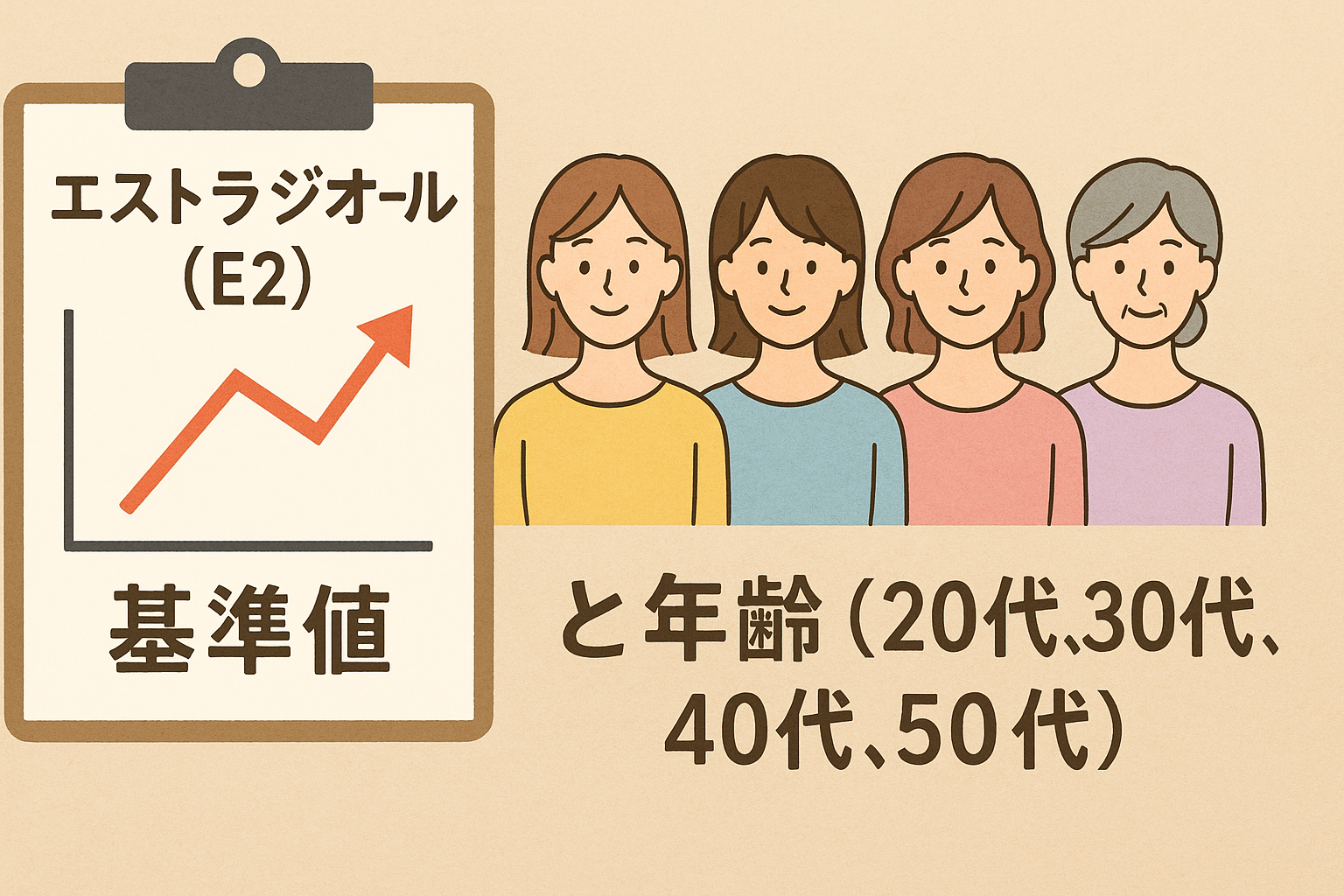 エストラジオール(E2)の基準値と年齢(20代、30代、40代、50代)