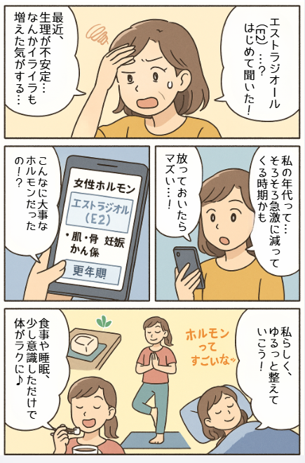 エストラジオール(E2)の基準値と年齢(20代、30代、40代、50代)漫画